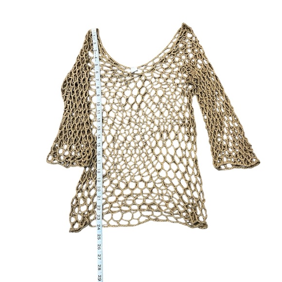 Fish Net Tan Beige Long Sleeve Top One Size - Picture 4 of 5